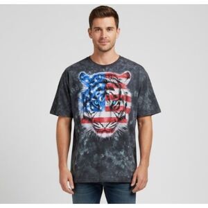Patriotic Tiger T Shirt Vintage 90s Flag Gray Tye Dye Tee Mens Size 3XL